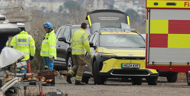 Two pilot whales have died after becoming stranded in a creek in Canvey Island, Essex. A female and her calf were part of a pod of seven to nine whales which had all died in another recent stranding. On Sunday morning specialist crews from the Essex County Fire and Rescue Service, HM Coastguard Essex, Essex Police Marine Unit, the British Divers Marine Life Rescue & the RNLI using a hovercraft were involved in the recovery of them. 6.10.24. . Pictures copyright (c) Stephen Huntley/HVC. 07973 208461..16 CM3 4RP