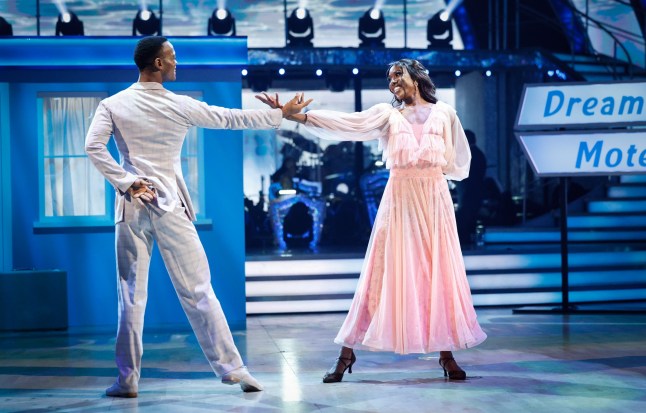 EMBARGOED TO 2020 SATURDAY OCTOBER 12 For use in UK, Ireland or Benelux countries only BBC handout photo of Montell Douglas and Johannes Radebe, during the dress rehearsal for Saturday's Strictly Come Dancing show on BBC1. Picture date: Saturday October 12, 2024. PA Photo. See PA story SHOWBIZ Strictly. Photo credit should read: Guy Levy/BBC/PA Wire NOTE TO EDITORS: Not for use more than 21 days after issue. You may use this picture without charge only for the purpose of publicising or reporting on current BBC programming, personnel or other BBC output or activity within 21 days of issue. Any use after that time MUST be cleared through BBC Picture Publicity. Please credit the image to the BBC and any named photographer or independent programme maker, as described in the caption.