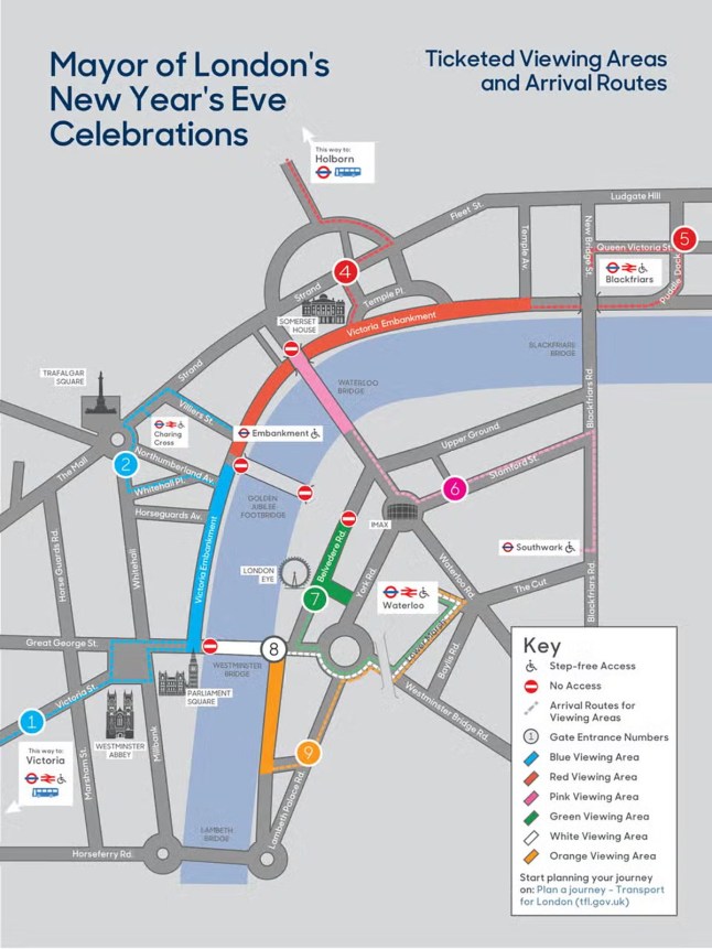 VIEWING AREAS FOR THE LONDON 2024/25 FIREWORKS