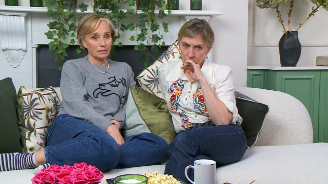 Dame Kristin Scott Thomas and Saskia Reeves hold back tears sitting on couch for googlebox