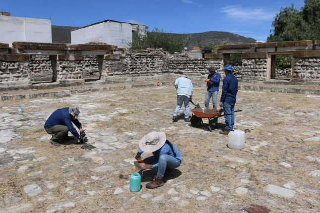 MITLA, OAXACA, MEXICO Photo shows researchers probing the ruins at Mitla. Ancient tunnels believed to be the ?entrance to the underworld? have been found penetrating deep into the earth beneath a centuries-old church (Credit: Marco Vigato/ARX Project via Pen News) (Pen News ?25, ?15, ?10 online) (Contact editor@pennews.co.uk/07595759112)