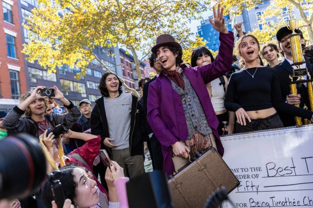 Miles Mitchell, 21, winner of the Timothee Chalamet lookalike contest near Washington Square Park, Sunday, Oct. 27, 2024, in New York. (AP Photo/Stefan Jeremiah)