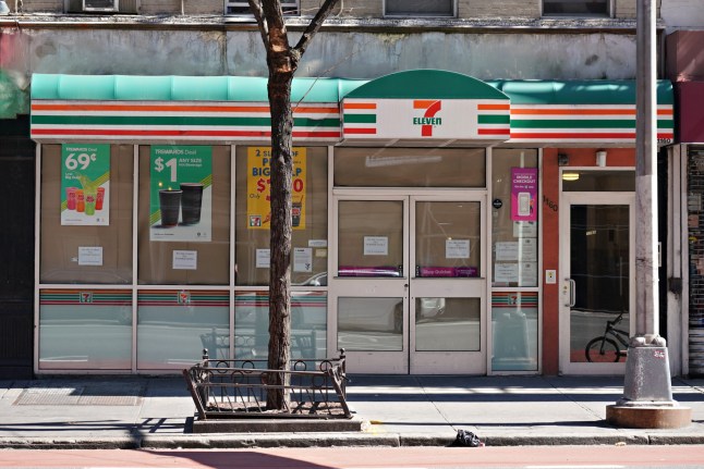 NEW YORK, NEW YORK - MARCH 26: A view of a temporarily closed 7 Eleven store as the coronavirus continues to spread across the United States on March 26, 2020 in New York City. The World Health Organization declared coronavirus (COVID-19) a global pandemic on March 11th. (Photo by Cindy Ord/Getty Images)