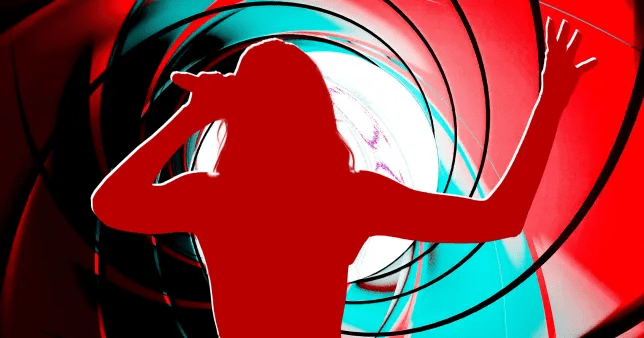 A silhouette of a singer with a James Bond background