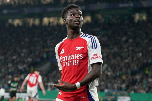 Bukayo Saka of Arsenal FC reacts during the UEFA Champions