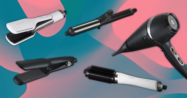 Image of ghd stylers that you can find in the Black Friday sale, including straighteners, curlers and blow dry brushes