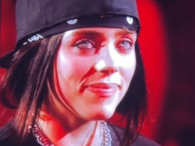 Billie Eilish looking emotional on stage after 2024 US election result