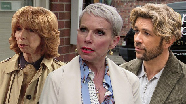 A compilation image of Coronation Street characters Gail Platt, Debbie Webster and Rowan Cunliffe.