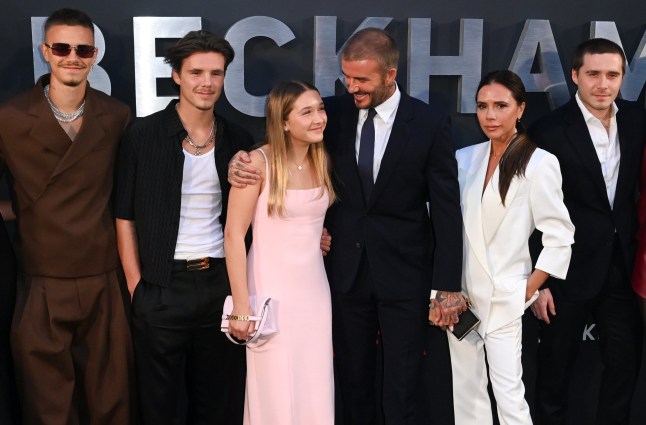 Romeo Beckham, Cruz Beckham, Harper Beckham, David Beckham, Victoria Beckham and Brooklyn Beckham at the 'Beckham' TV show premiere