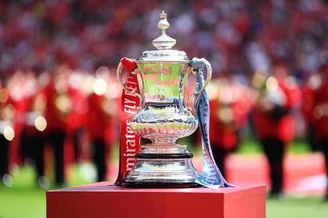 LONDON, ENGLAND - JUNE 03: A detailed view of the FA Cup Trophy prior to the Emirates FA Cup Final between Manchester City and Manchester United at Wembley Stadium on June 03, 2023 in London, England. (Photo by Michael Regan - The FA/The FA via Getty Images)