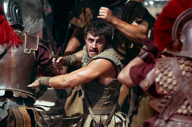 Paul Mescal in an intense fighting scene in Gladiator II