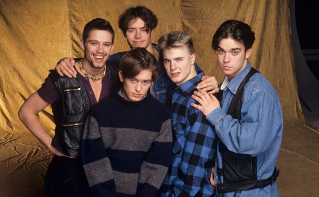 Jason Orange, Mark Owen, Howard Donald, Gary Barlow and Robbie Williams in 1993