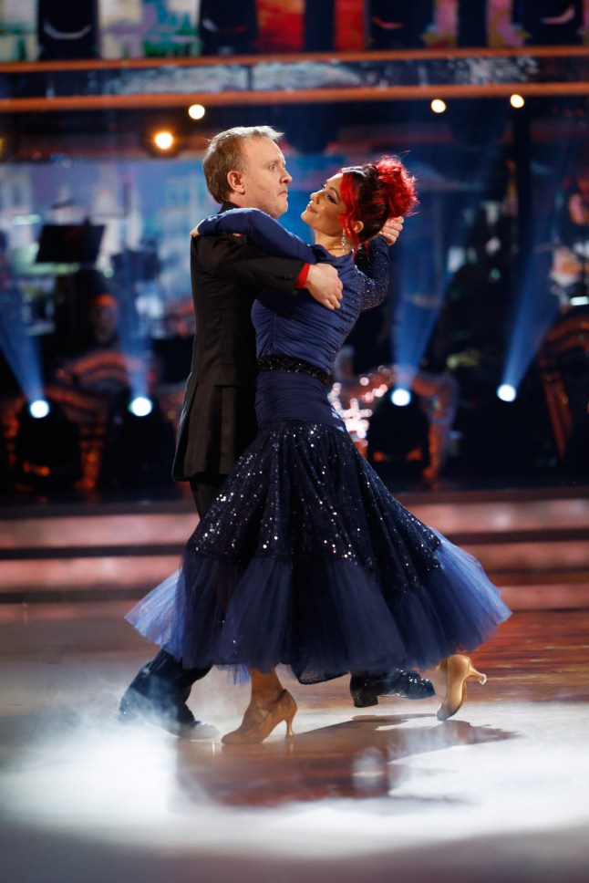 For use in UK, Ireland or Benelux countries only BBC handout photo of Chris McCausland and Dianne Buswell during their appearance on the live show of Saturday's Strictly Come Dancing show on BBC1. Picture date: Saturday October 19, 2024. PA Photo. See PA story SHOWBIZ Stricly. Photo credit should read: Guy Levy/BBC/PA Wire NOTE TO EDITORS: Not for use more than 21 days after issue. You may use this picture without charge only for the purpose of publicising or reporting on current BBC programming, personnel or other BBC output or activity within 21 days of issue. Any use after that time MUST be cleared through BBC Picture Publicity. Please credit the image to the BBC and any named photographer or independent programme maker, as described in the caption.