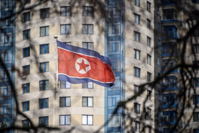 A North Korean flag flies over its embassy in Moscow on October 31, 2024. North Korean Foreign Minister Choe Son Hui is in Moscow to hold "strategic" talks with Russian counterpart Sergei Lavrov. The visit comes amid Western warnings that thousands of North Korean troops are training in Russia and could be deployed to fight in Ukraine. (Photo by Alexander NEMENOV / AFP) (Photo by ALEXANDER NEMENOV/AFP via Getty Images)