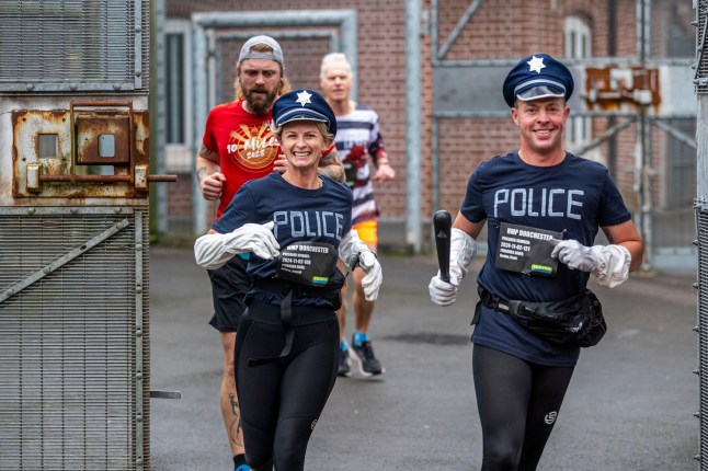 BNPS.co.uk (01202 558833) Pic: MaxWillcock/BNPS Running with conviction... These runners escaped to victory as they completed 26.2 miles in the UK's only marathon inside a prison. There were 135 die hard marathon fans taking on the gruelling challenge - completing 55 laps around the corridors, gangways and prison yard at the Victorian former jail in Dorchester, Dorset. Some got into the spirit by dressing as inmates or police officers.