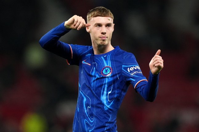 Chelsea's Cole Palmer acknowledges the fans after the final whistle in the Premier League match at Old Trafford, Manchester. Picture date: Sunday November 3, 2024. PA Photo. See PA story SOCCER Man Utd. Photo credit should read: Martin Rickett/PA Wire. RESTRICTIONS: EDITORIAL USE ONLY No use with unauthorised audio, video, data, fixture lists, club/league logos or "live" services. Online in-match use limited to 120 images, no video emulation. No use in betting, games or single club/league/player publications.