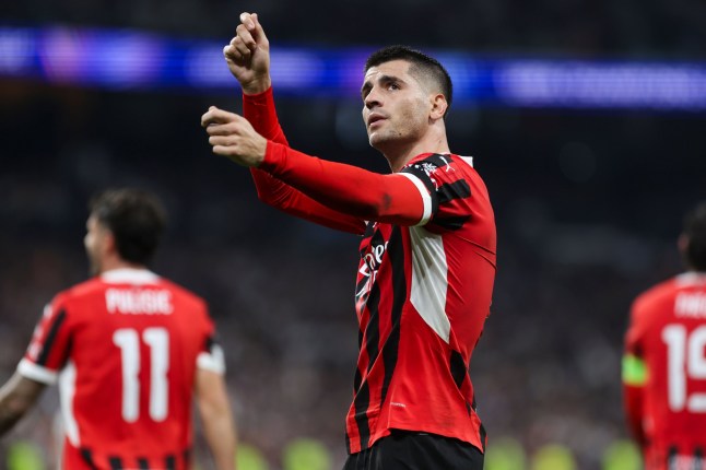 Mandatory Credit: Photo by Alberto Simon/DYDPPA/Shutterstock (14869971s) Milan's players Alvaro Morata celebrates a goal Real Madrid v AC Milan, UEFA Champios League match, Football, Santiago Bernabeu Stadium, Madrid, Spain - 05 Nov 2024