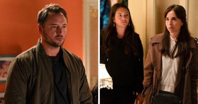 Compilation of Martin Fowler, Stacey Slater and Ruby Allen looking shocked in EastEnders