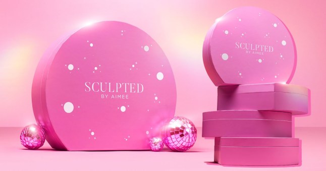 Image of pink Sculpted by Aimee Surprise Beauty Boxes, stacked