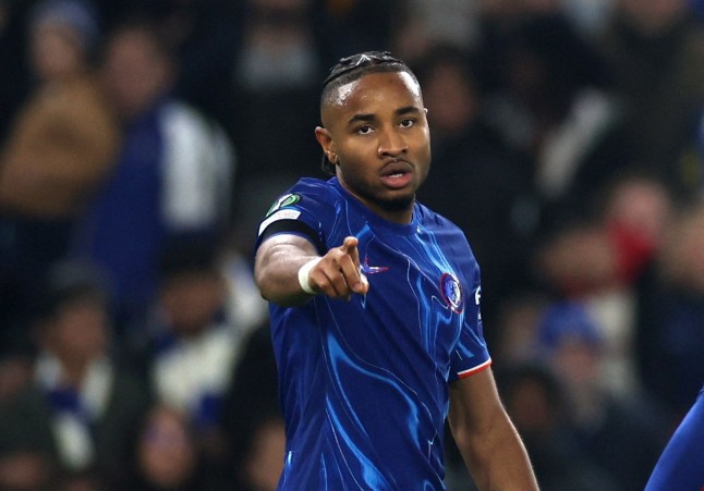 Soccer Football - Europa Conference League - Chelsea v Noah - Stamford Bridge, London, Britain - November 7, 2024 Chelsea's Christopher Nkunku celebrates scoring their seventh goal REUTERS/Isabel Infantes