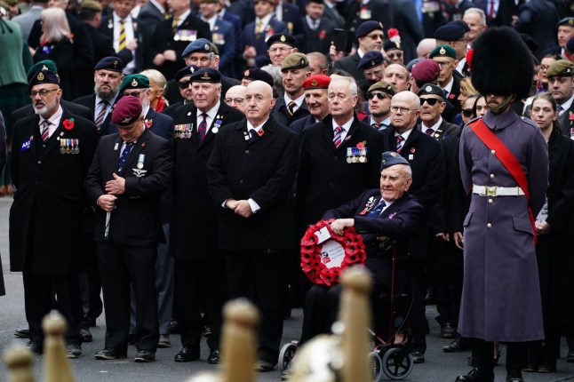 Military veterans in the parade at the Remembrance Sunday service at the Cenotaph in London. Picture date: Sunday November 10, 2024. PA Photo. See PA story ROYAL Remembrance. Photo credit should read: Jordan Pettitt/PA Wire