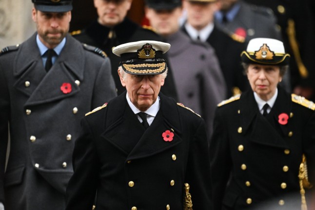 Mandatory Credit: Photo by Victoria Jones/Shutterstock (14885660k) Prince William, King Charles III and Princess Anne during the Remembrance Service at the Cenotaph, Whitehall National Service Of Remembrance, London, UK - 10 Nov 2024