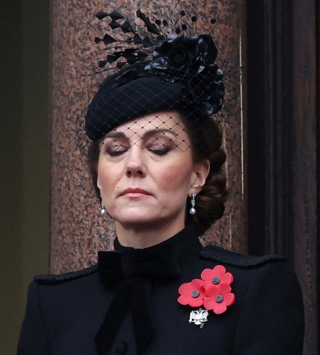 Britain's Catherine, Princess of Wales, pays respects as she stands from the balcony during the National Service of Remembrance at The Cenotaph in London, Britain, November 10, 2024. Chris Jackson/Pool via REUTERS