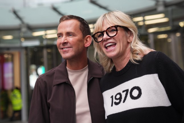 BBC Radio 2 presenters Zoe Ball and Scott Mills leaving Wogan House in central London after Zoe announced she is stepping down from the BBC Radio 2 breakfast show after six years and handing the reigns over to her friend Scott. Picture date: Tuesday November 19, 2024. PA Photo. See PA story SHOWBIZ Ball. Photo credit should read: James Manning/PA Wire