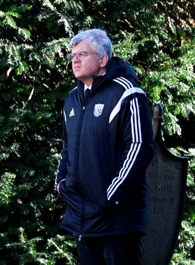 Adrian Chiles at Liam Payne's funeral wearing a WBA jacket