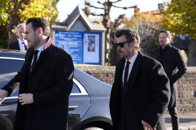 Harry Styles arrives for the funeral service of One Direction singer Liam Payne at St Mary's Church in Amersham, Buckinghamshire. Picture date: Wednesday November 20, 2024. PA Photo. The singer died after falling from a third-floor balcony of the Casa Sur Hotel in Buenos Aires last month, at the age of 31. See PA story FUNERAL Payne. Photo credit should read: Andrew Matthews/PA Wire