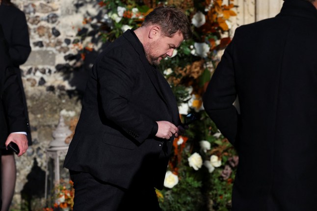 Actor and comedian James Corden arrives to attend the funeral of former One Direction singer Liam Payne at St. Mary's Church in Amersham, near London, Britain, November 20, 2024. REUTERS/Toby Melville