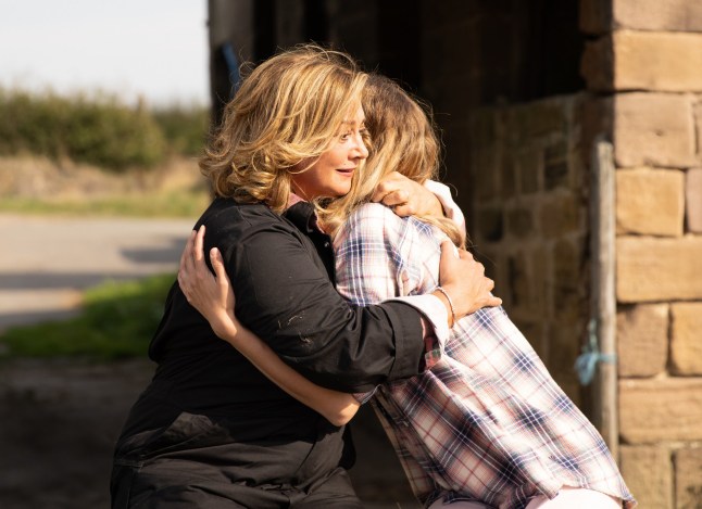 Moira hugs Holly in Emmerdale