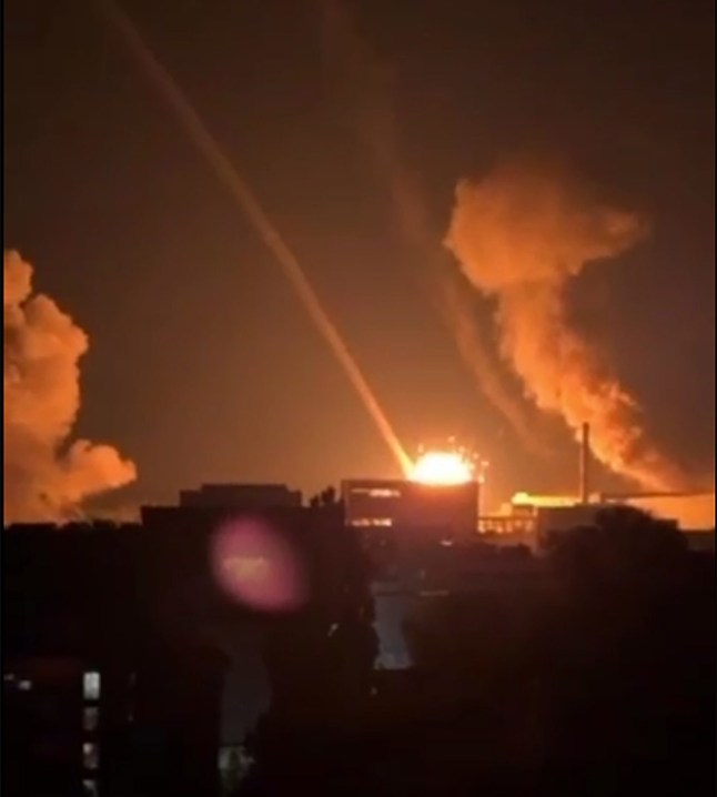 The moment suspected to show a first Russian use of an intercontinental ballistic missile in the war with Ukraine - possibly an outdated R-26 Rubezh dropping six separate warheads on the Yuzhmash defence plant in Dnipro.