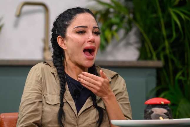 Tulisa Contostavlos looking horrified during an eating trial on I'm A Celebrity