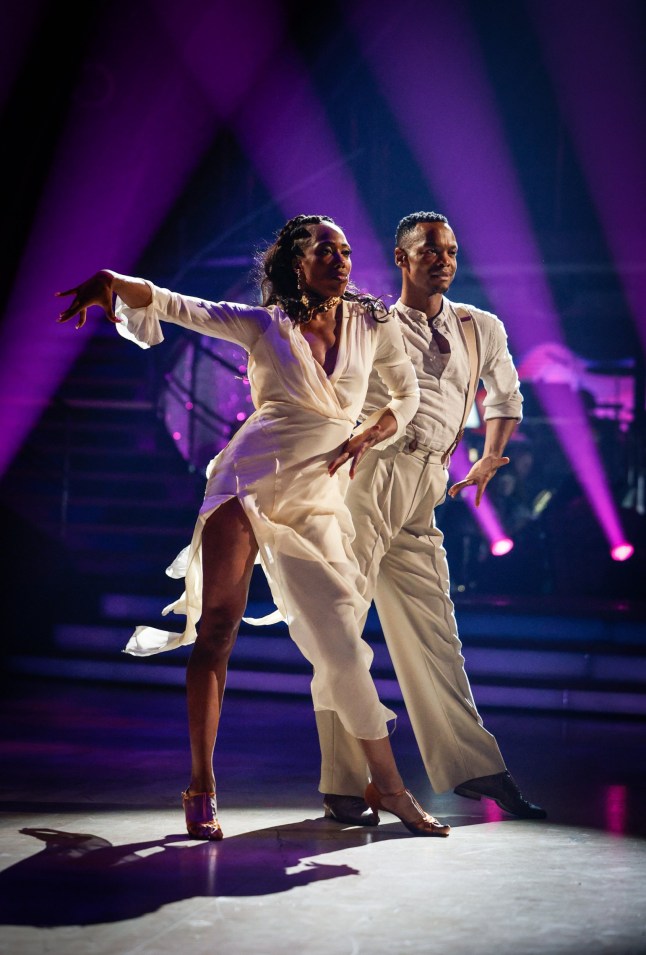 EMBARGOED TO 2015 SATURDAY NOVEMBER 30 For use in UK, Ireland or Benelux countries only BBC handout photo of Montell Douglas and Johannes Radebe, during the dress rehearsal for Saturday's Strictly Come Dancing show on BBC1. Picture date: Saturday November 30, 2024. PA Photo. See PA story SHOWBIZ Strictly. Photo credit should read: Guy Levy/BBC/PA Wire NOTE TO EDITORS: Not for use more than 21 days after issue. You may use this picture without charge only for the purpose of publicising or reporting on current BBC programming, personnel or other BBC output or activity within 21 days of issue. Any use after that time MUST be cleared through BBC Picture Publicity. Please credit the image to the BBC and any named photographer or independent programme maker, as described in the caption.