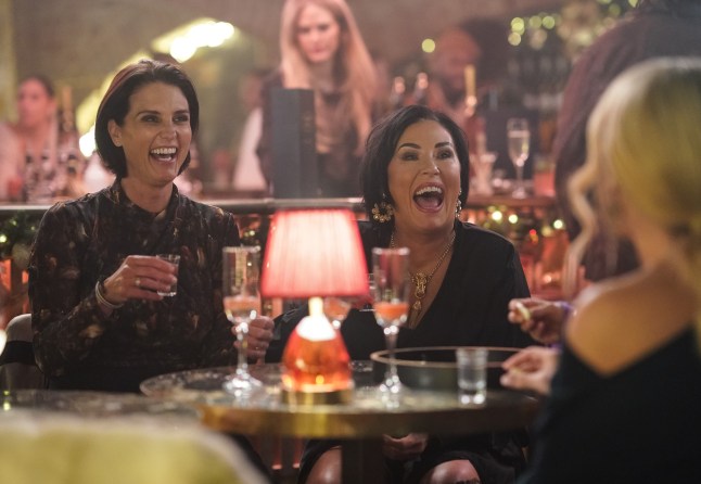 Eve, Kat and Sharon enjoying the hen party in EastEnders