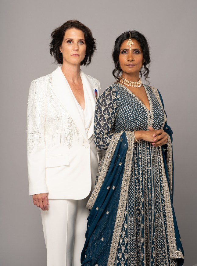 Heather Peace and Balvinder Sopal as Suki and Eve in EastEnders wedding photoshoot