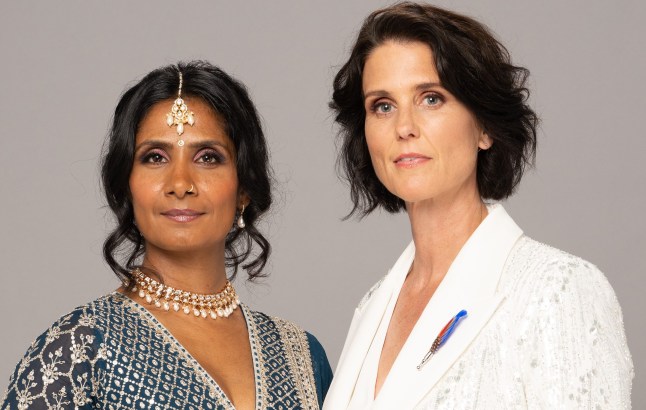 Heather Peace and Balvinder Sopal as Suki and Eve in EastEnders wedding photoshoot