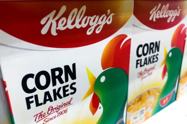 Kellogg's Corn Flakes packaging are seen in a store