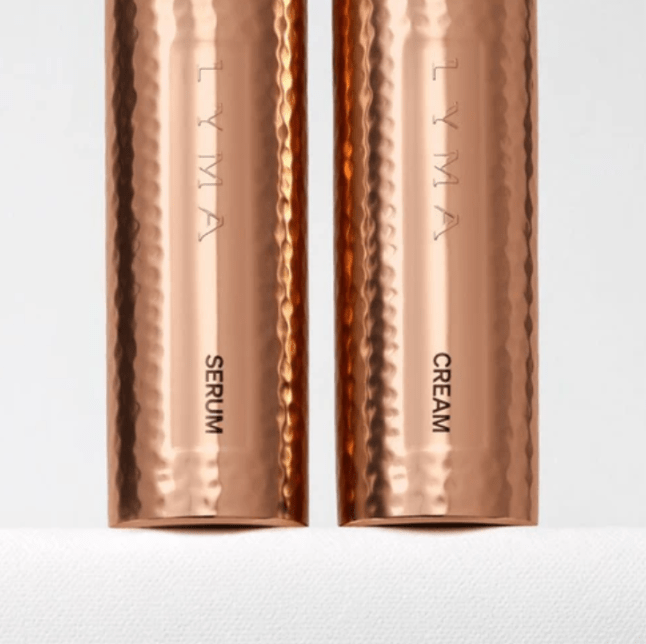 Image of LYMA Skincare in rose gold, metal tubes