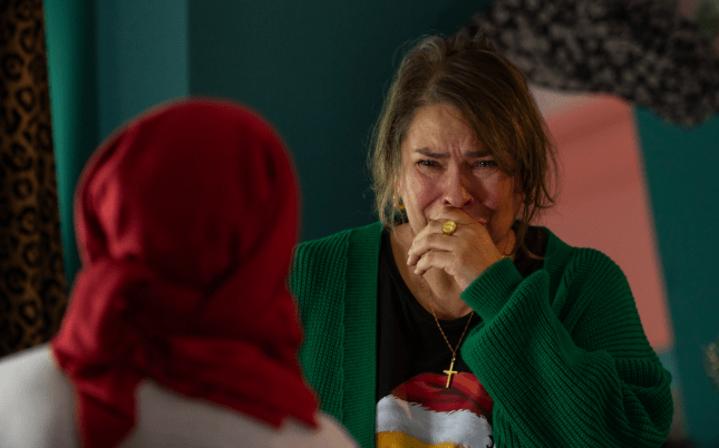 Myra bursts into tears while talking to Mercedes in Hollyoaks