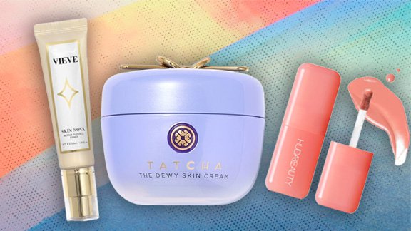 Image of items that will give you glowing skin - from Tatcha, Hudad Beauty and Vieve