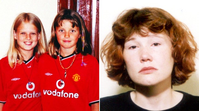 Maxine Carr opposite images of murdered schoolgirls Holly Chapman and Jessica Wells