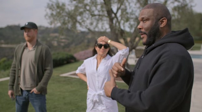 Harry and Meghan with friend Tyler Perry