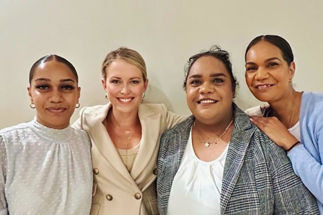 A supplied undated image obtained on Saturday, November 16, 2024, of Human rights barrister Jennifer Robinson (second from left) with the daughters of incarcerated Australian Donna Nelson - from left: Ashlee, Shontay and Kristal. The trial of Australian grandmother Donna Nelson, who was detained in Japan on drug trafficking allegations, is starting with a verdict due later in 2024. (AAP Image/Supplied by National Justice Project) NO ARCHIVING, EDITORIAL USE ONLY 14091551