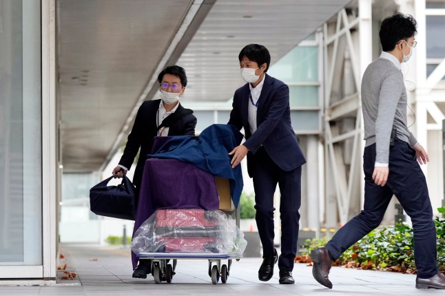 Prosecutors head to the Chiba District Court on the opening day of the trial over Australian citizen Donna Nelson for allegedly attempting to import drugs into Japan Monday, Nov. 18, 2024, in Chiba, east of Tokyo. (AP Photo/Eugene Hoshiko) 14156273