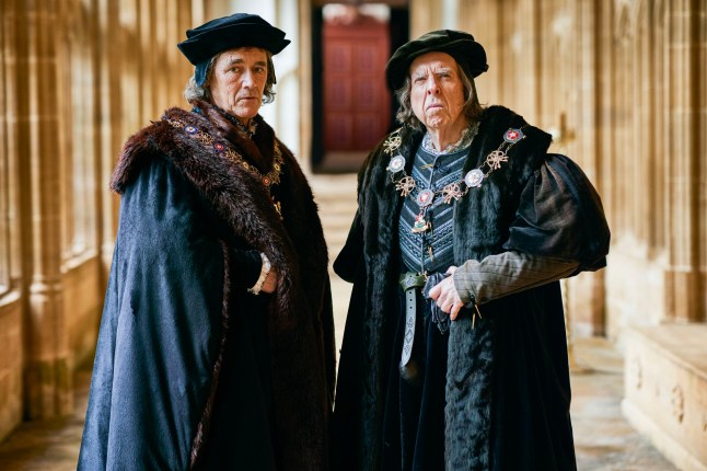 Mark Rylance as Thomas Cromwell and Timothy Spall as Duke of Norfolk in BBC show Wolf Hall