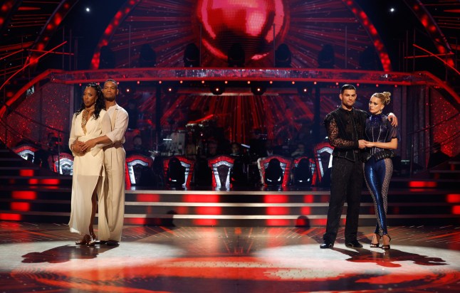 EMBARGOED TO 2000 SUNDAY DECEMBER 1 For use in UK, Ireland or Benelux countries only BBC handout photo of Montell Douglas and Johannes Radebe (left) and Tasha Ghouri and Aljaz Skorjanec before Montell became the became the latest celebrity to be eliminated from BBC1's Strictly Come Dancing. Issue date: Sunday December 1, 2024. PA Photo. See PA story SHOWBIZ Strictly. Photo credit should read: Guy Levy/PA Wire NOTE TO EDITORS: Not for use more than 21 days after issue. You may use this picture without charge only for the purpose of publicising or reporting on current BBC programming, personnel or other BBC output or activity within 21 days of issue. Any use after that time MUST be cleared through BBC Picture Publicity. Please credit the image to the BBC and any named photographer or independent programme maker, as described in the caption.