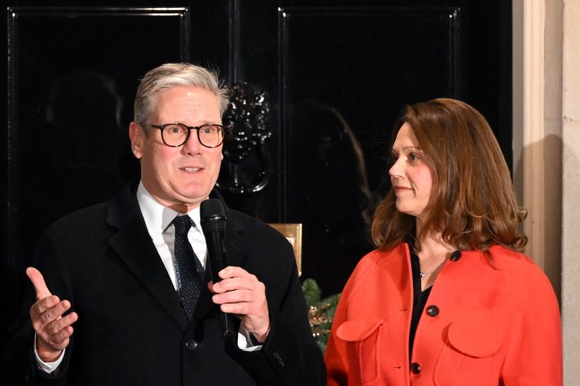 Mandatory Credit: Photo by Victoria Jones/Shutterstock (14962691b) Keir Starmer and Victoria Starmer Downing Street Christmas lights switch-on, London, UK - 02 Dec 2024