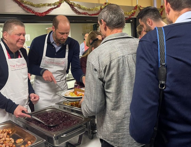 Exclusive Rebecca English Royal Editor Prince William made a secret visit to serve up Christmas dinner at a charity for the homeless today - and was described by one of those he met as a ?legend?. Leo Scanlon, 39, who is himself a client of The Passage in London, said the future king spent more than an hour serving up vegetables wearing an apron, chatting and posing for selfies with around a hundred people being helped by the charity. Although the visit was not announced in advance and there were no members of the media present, Leo got in touch with the Daily Mail because he wanted to ?thank William from the bottom of my heart for what he did?.